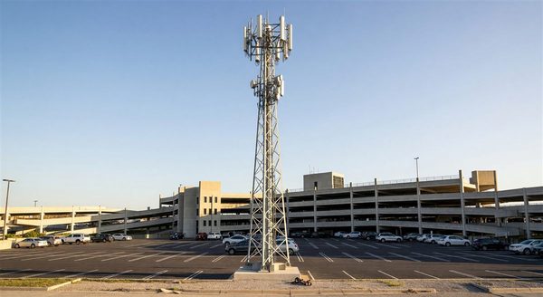 5G network tower near parking infrastructure