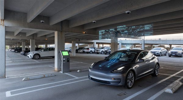 Connected vehicle communicating with parking infrastructure