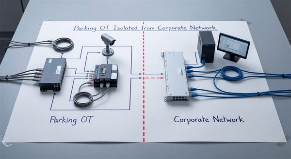 Network segmentation diagram showing parking OT isolated from corporate network