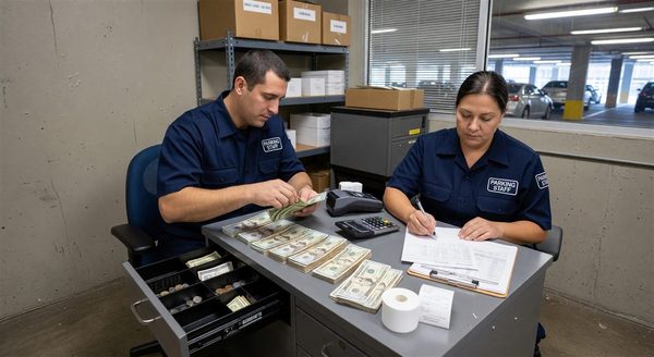Cash counting and reconciliation process in a parking facility