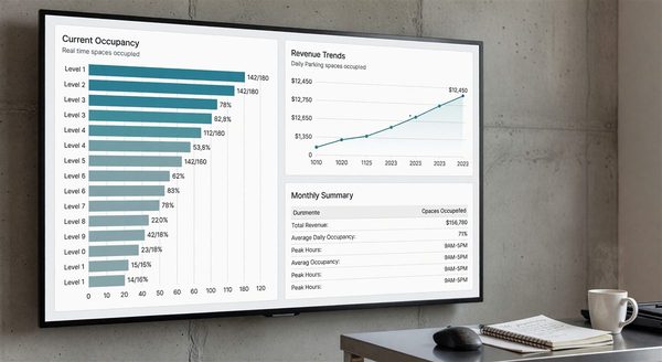Parking analytics dashboard showing occupancy and revenue trends