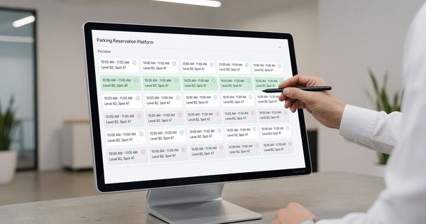 Parking reservation platform showing available booking slots