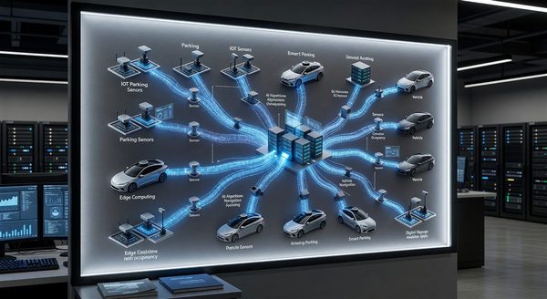 Smart city parking integration diagram showing data flows